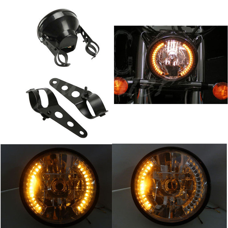 7 Motorcycle Headlight LED Turn Signal Light Black Bracket Mount 28mm-43mm Q