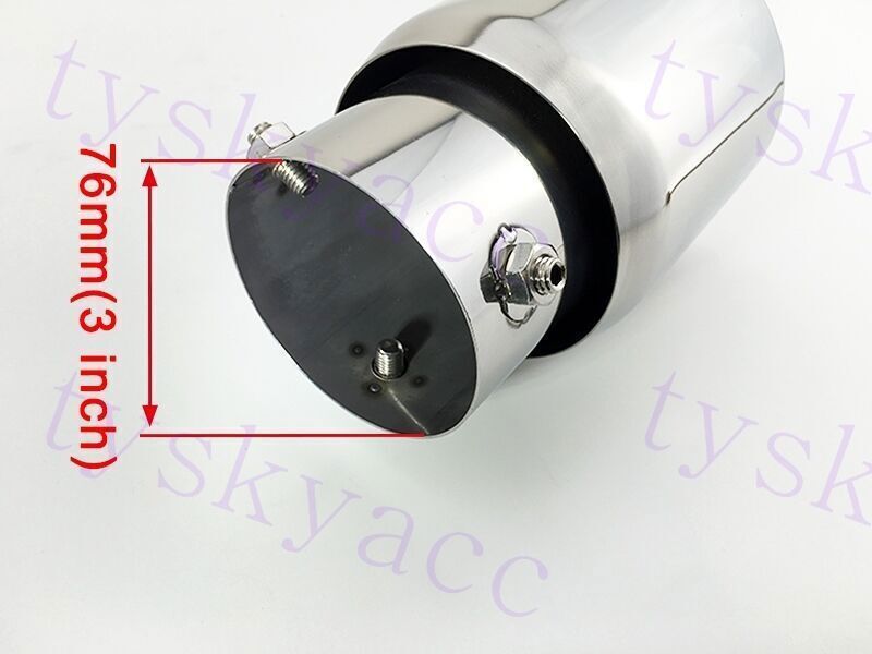 Silver Accessories 76mm 3 Inlet Tail Pipe Muffler Exhaust Throat Tip Trim 1X