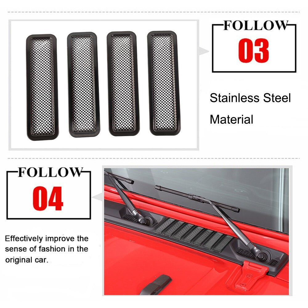 2PCS Black Front Hood Air Vent Mesh Cover Trim for Jeep for Wrangler JL JT 2024+