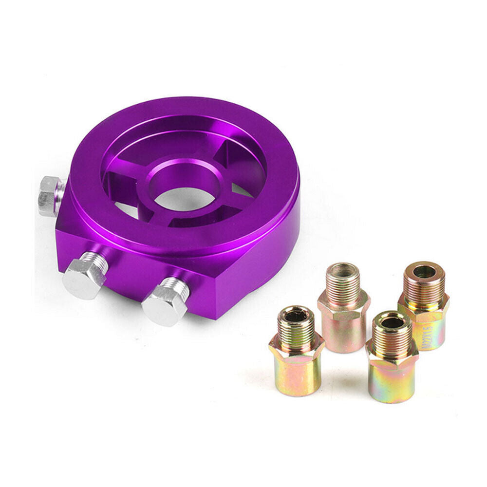 Car Oil Filter Temp Pressure Cooler Gauge Sandwich Plate Adapter Sensor Purple Q