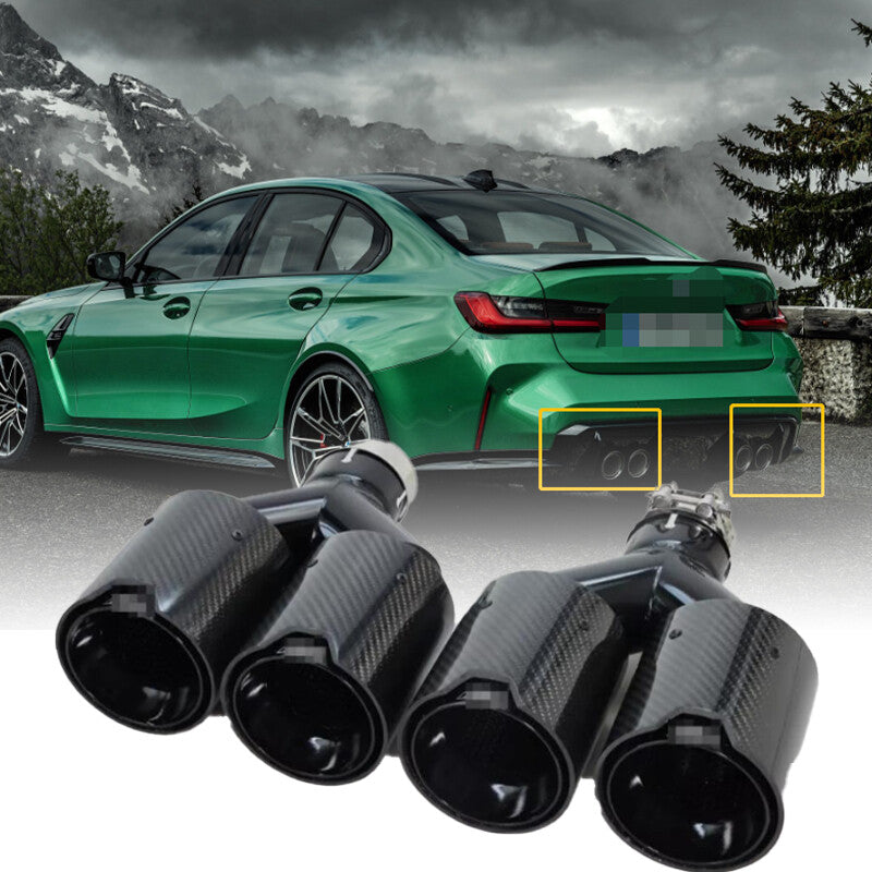 Dual Car Carbon Fiber Exhaust TWIN End Tips Tail Pipe For 63mm In 101MM Out n