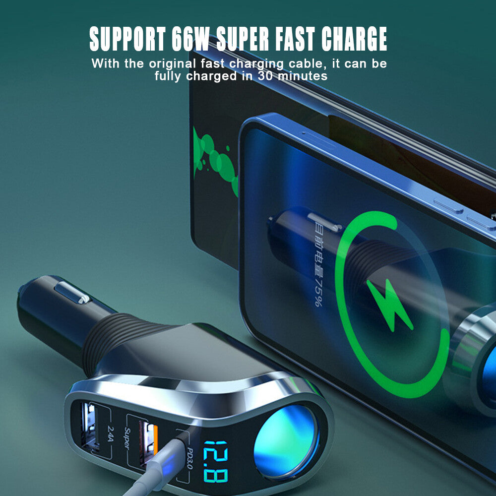 Auto Phone Charger Fast Charging Cigarette Lighter Adapter Socket 12V/24V Q