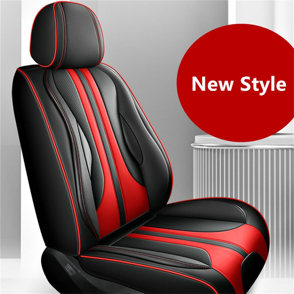 Black+Red Perforated PU Leather FULL SET 5Seat Car for Seat Cover Cushion Front+Rear Q