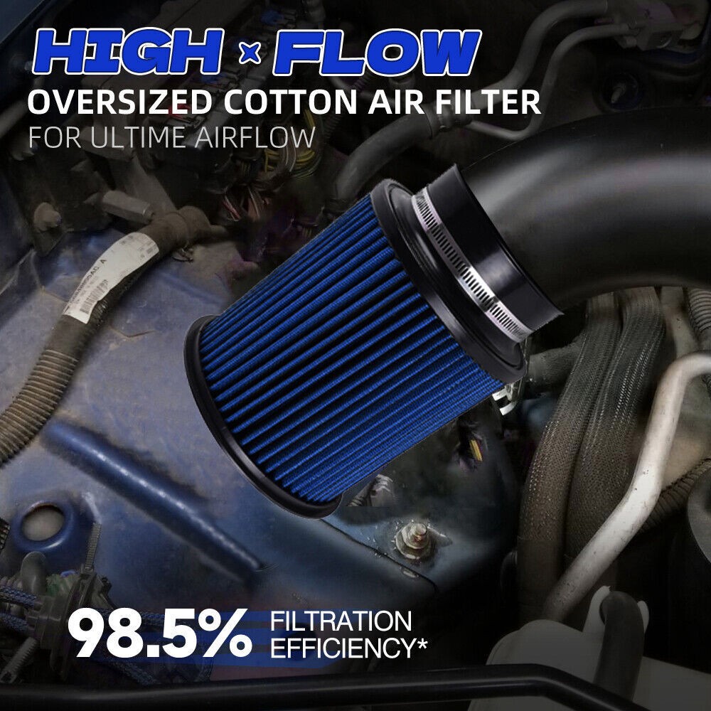 Blue 4 102mm High Flow Inlet Round Dry Air Filter Cold Air Intake Replacement Q