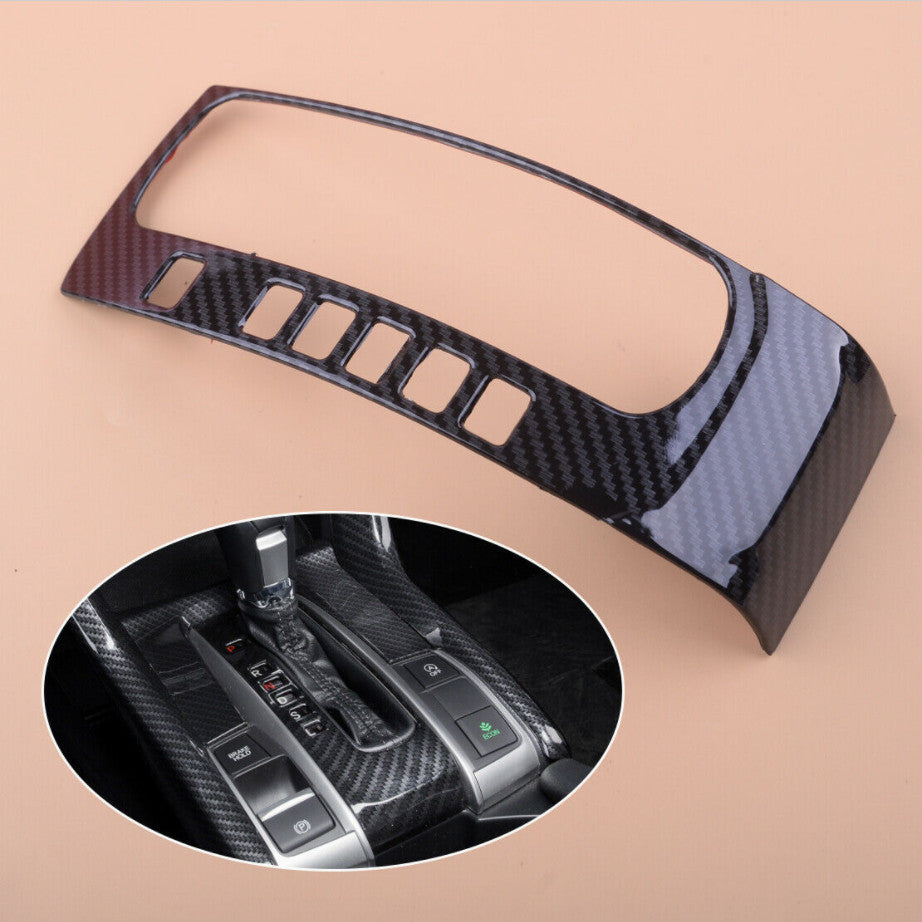 Carbon fiber automotive gear shift panel cover trim for Honda for Civic 2016 - 2020, 10th edition.