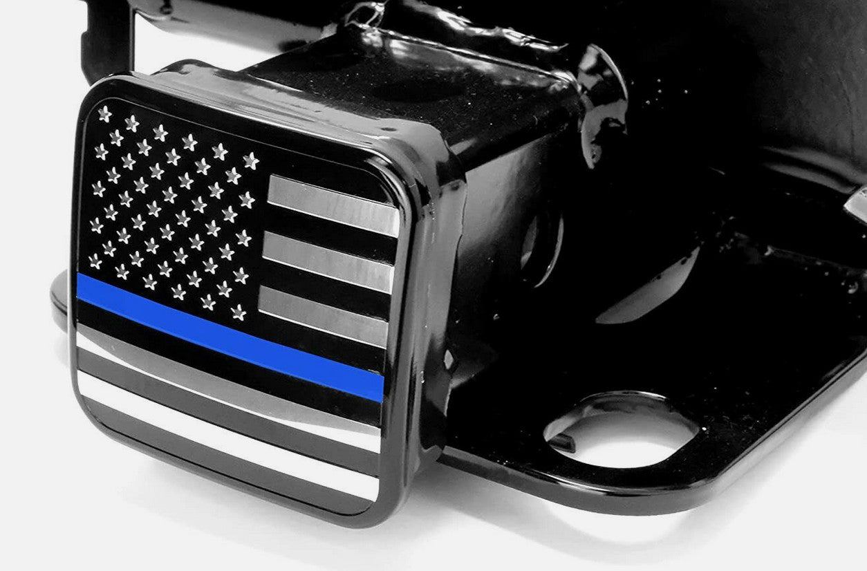 Car mount protector plug cap tow receiver 2-inch American flag black chrome blue for Chevrolet