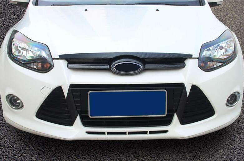 ABS Carbon Fiber Front Engine Hood Center Grille Strip 2P for Ford Focus 12-2014