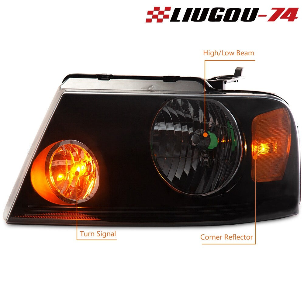 Headlights suitable for 04-08 F150 for Lincoln Mark LT black shell lights in the United States- v
