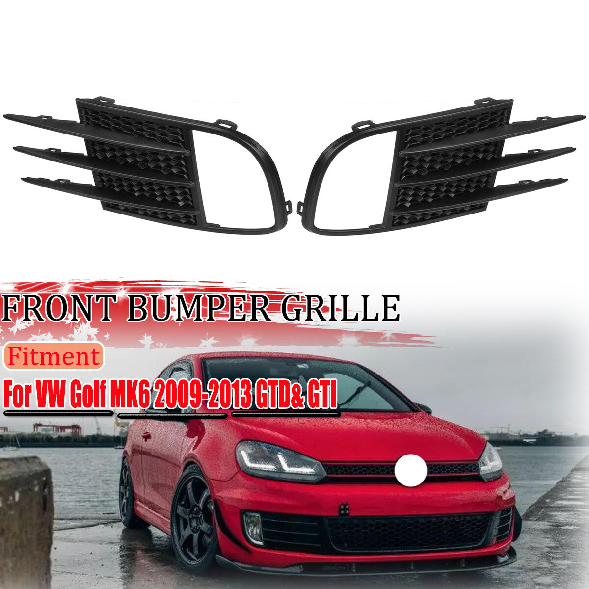 The grille grille and honeycomb bumper are suitable for the 2009-13 for Volkswagen GTI, for Golf GTI GTD, and MK6 VI.