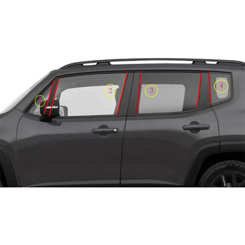 Piano Black Pillar Post Door Window Molding Strip Trim for Jeep Renegade 2015-23