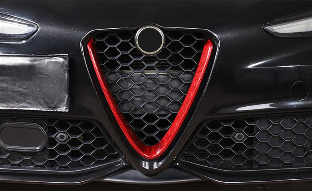 Red Carbon Fiber Front Logo Decorative Grille Trim for Alfa Romeo for Stelvio 17+