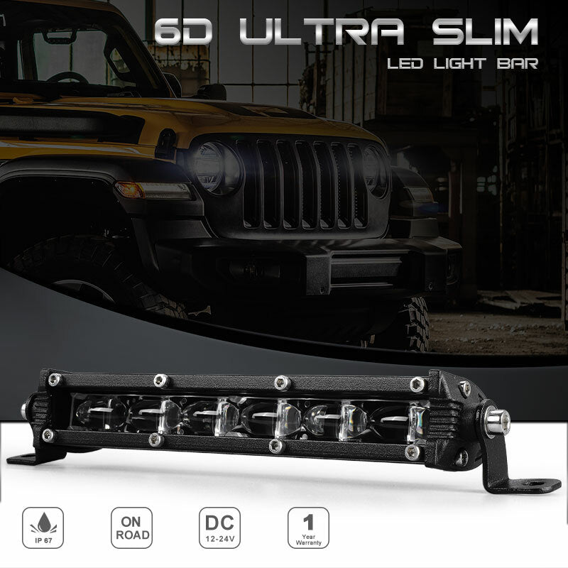 7inch 30W 6D LED Light Bar Single Row Driving Super Slim for UTV UTE ATV Truck