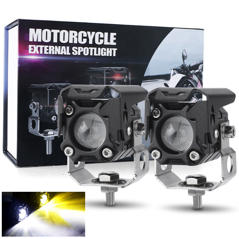 2X LED Motorcycle Headlight Yellow+White Spot Light Driving Fog Lamp Car ATV SUV