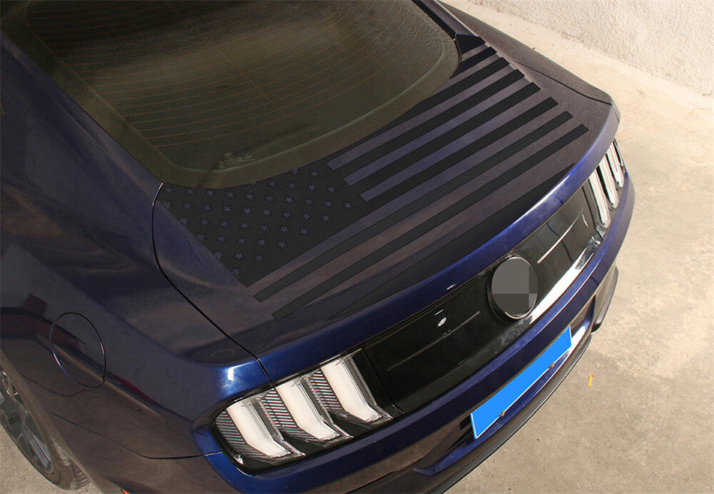PVC Black US Flag Rear Trunk Tailgate Decal Sticker Cover for Ford for Mustang 2015+
