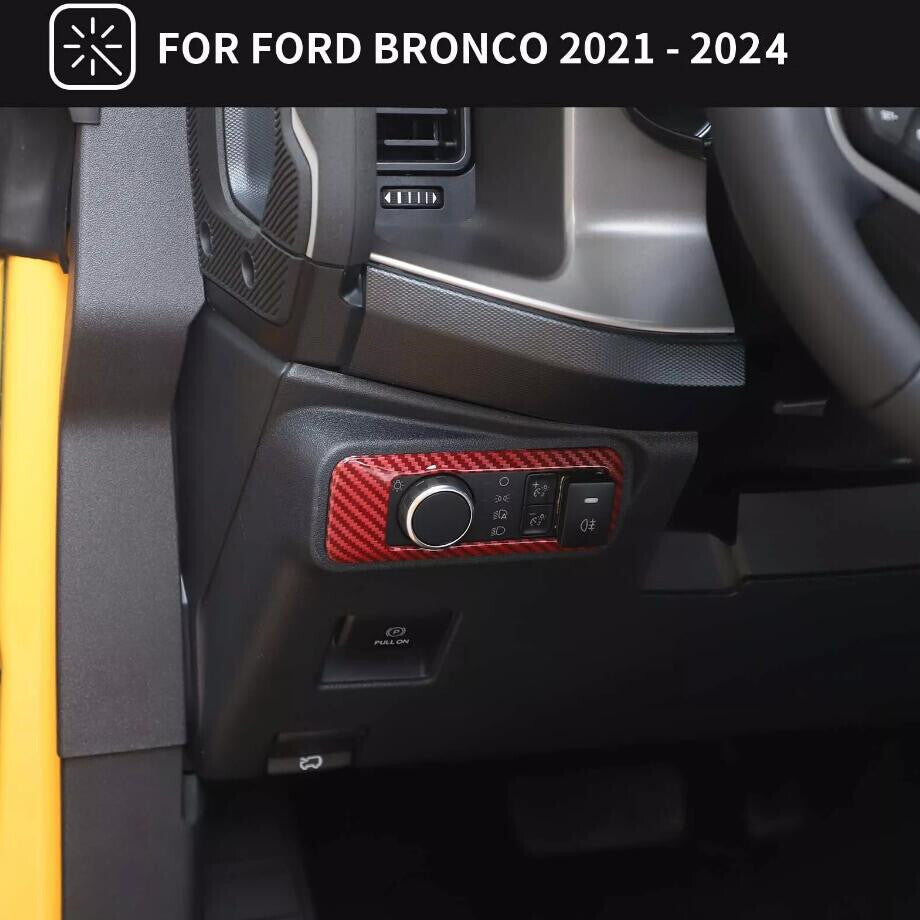 Red carbon fiber headlight switch button cover trim accessory for Ford for Mustang 21-24