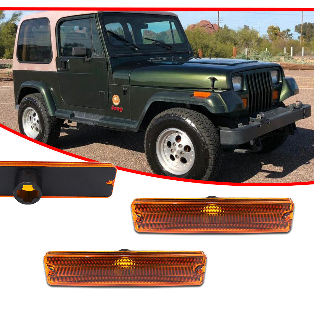 For 87-95 for Jeep for Wrangler YJ Amber Front Bumper Fender Side Marker Light Housing - v
