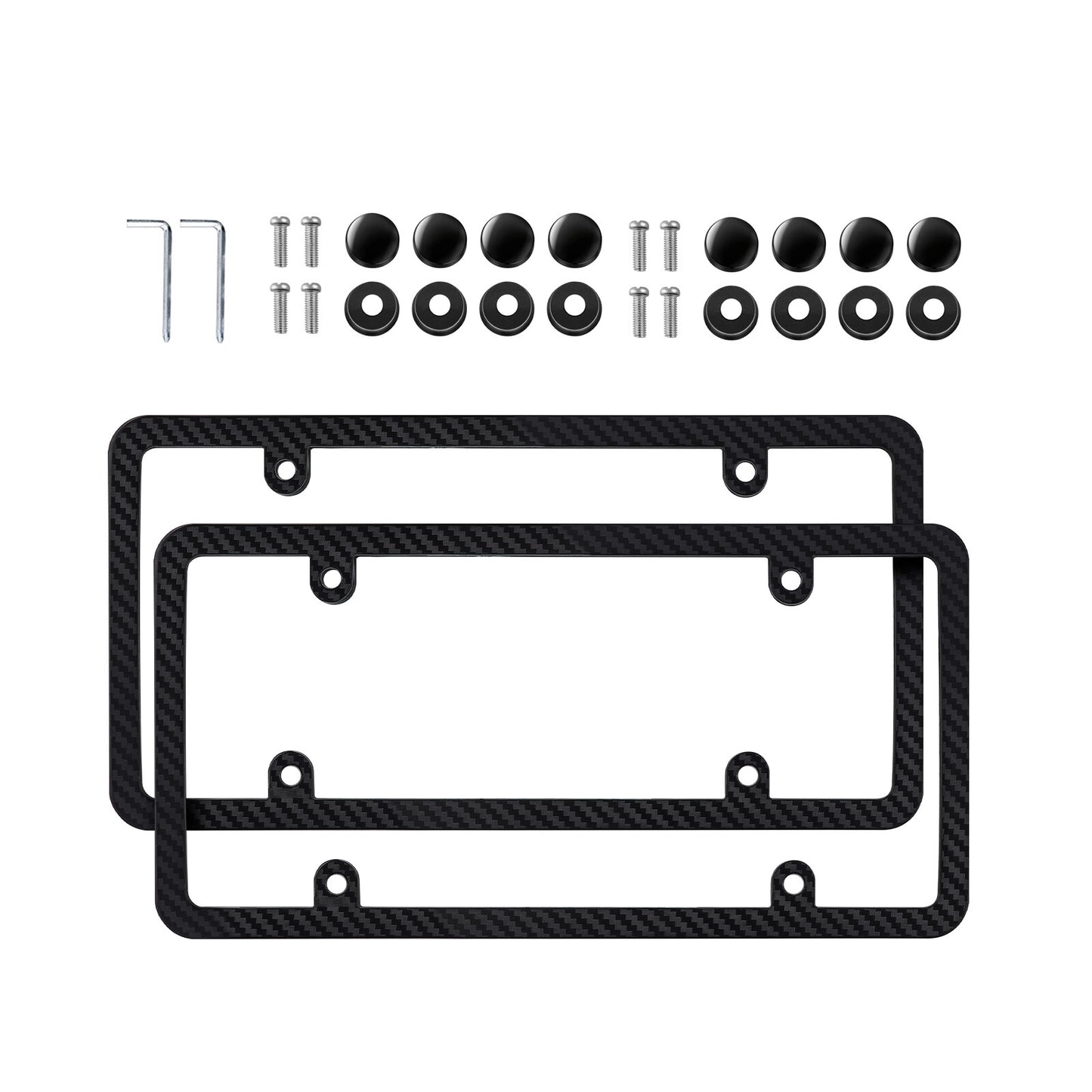 2Pcs 4 Hole License Plate Frames Carbon Pattern Plastic Universal US Car & Screw Q