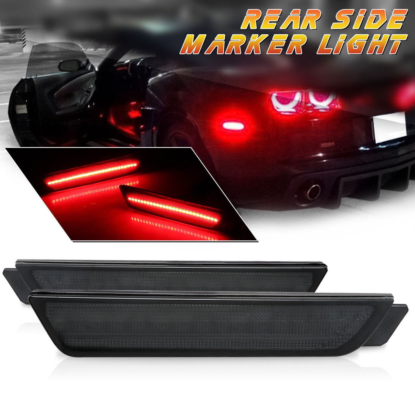 Smoked Lens Red LED Rear Side Marker Reflector Lights for 2010 - 2015 for Camaro - v