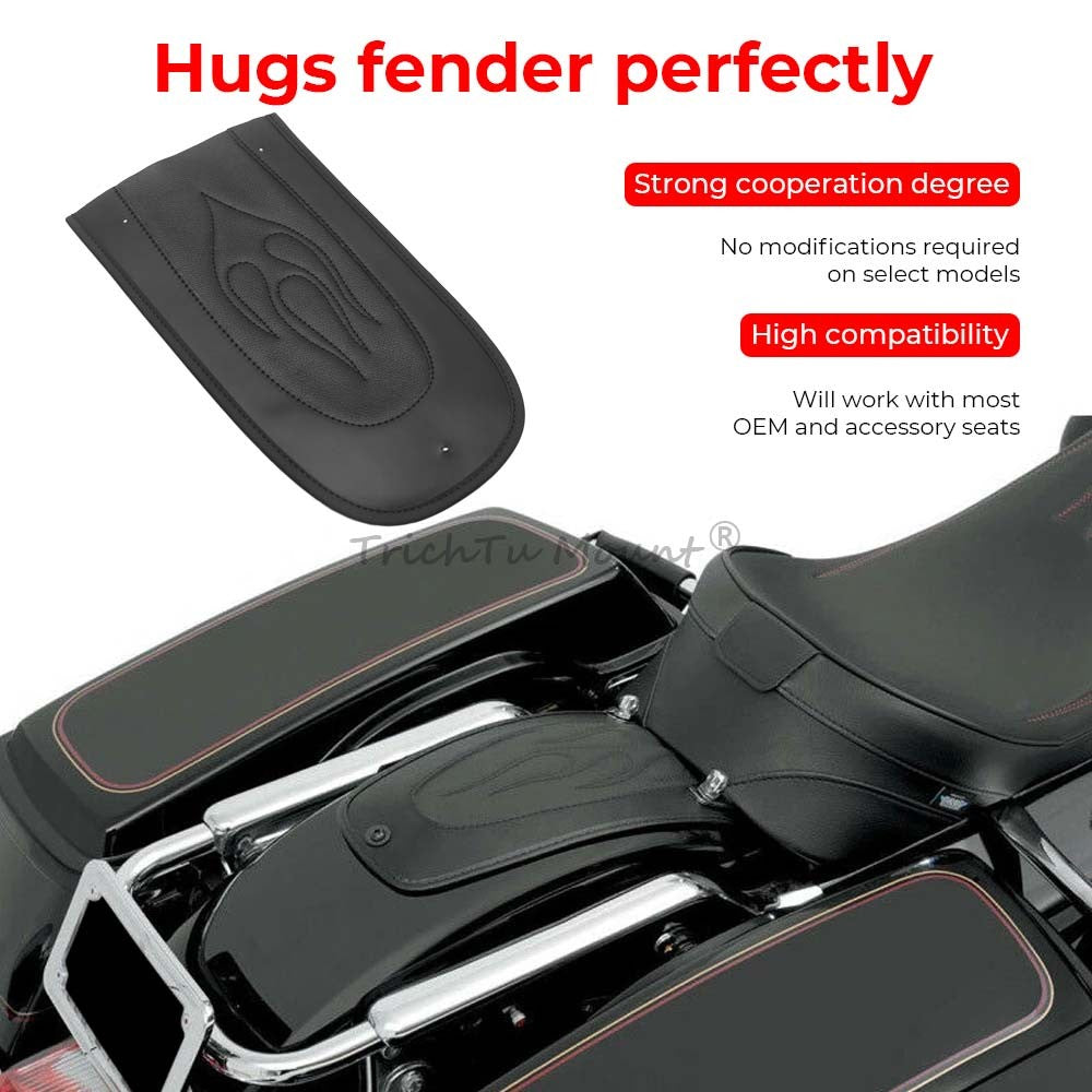 Flame Stitch Black Leather Rear Fender Bib Solo for Seat for Harley Road King FLHRS