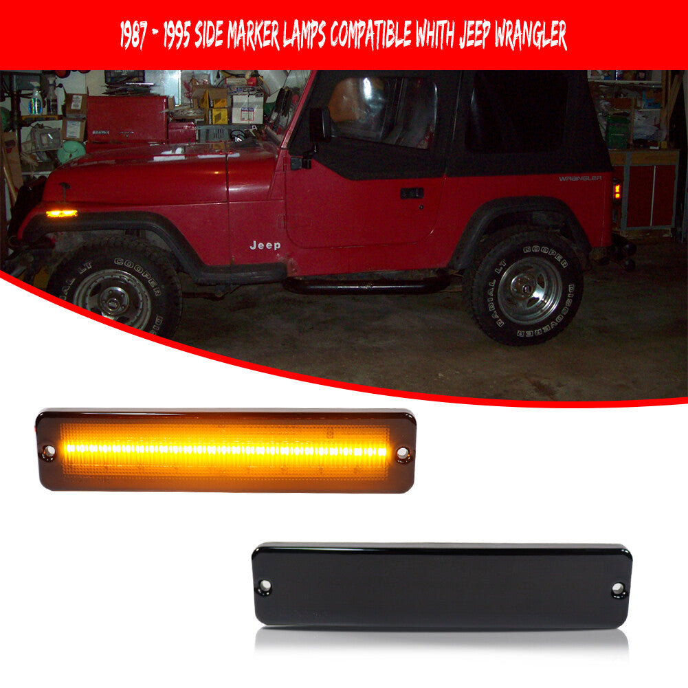 L+R Smoked Amber LED Front Bumper Side Marker Lights for 1987 - 1995 for Jeep for Wrangler - v