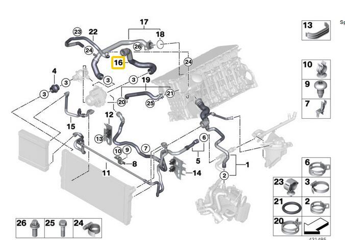 Water Hose Thermostat Housing to Water Pump for F10 F11 F07GT 535 v