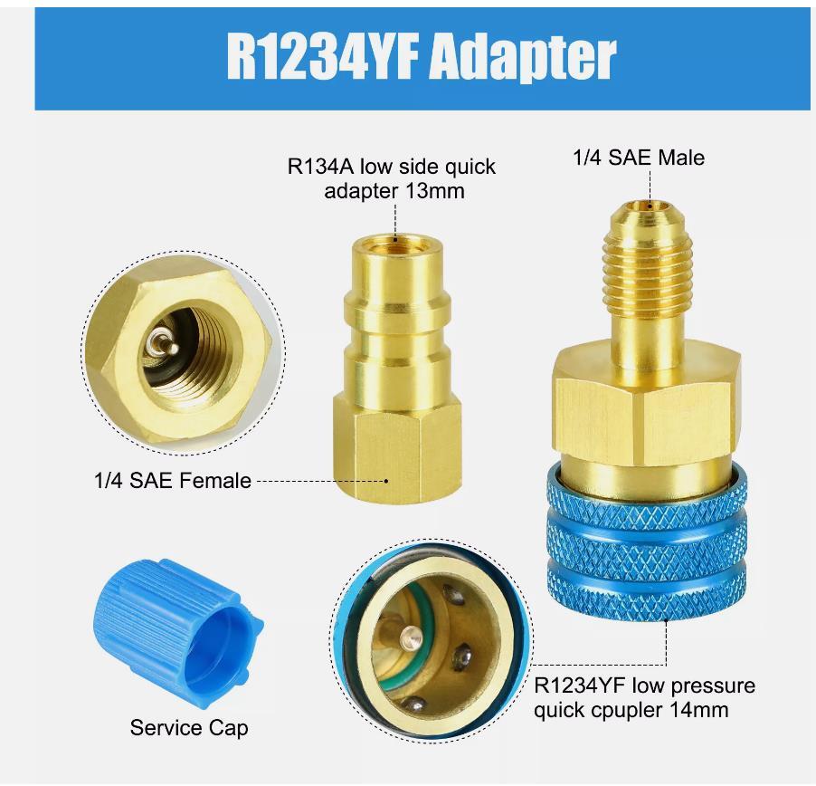 For Car A/C R1234YF To R134A Adapter Kit Quick Couplers Hi/Lo Side Conversion Q