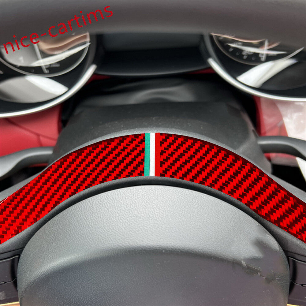 Red Carbon Fiber Car Steering Wheel Panel Cover for Alfa Romeo Giulia 2017-2019