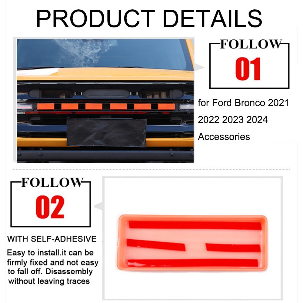 1X Orange ABS Front Grille Letter Emblem Decor Cover Trim for Ford Bronco 2021+