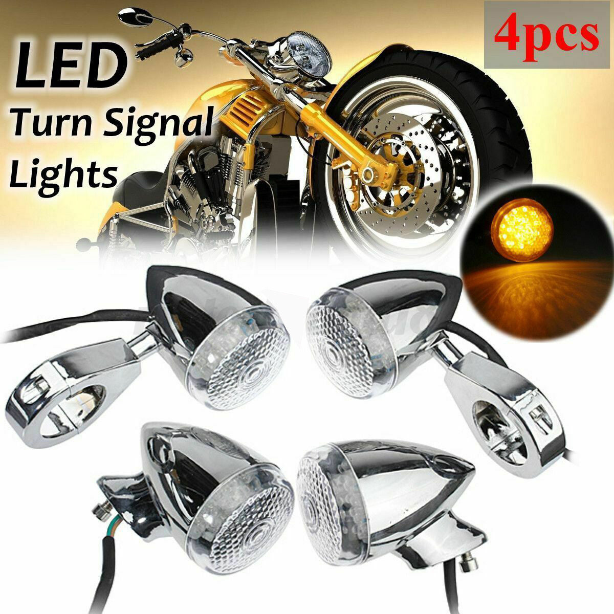 4-piece motorcycle LED turn signal indicator with 41mm fork clips for Bobber for Harley