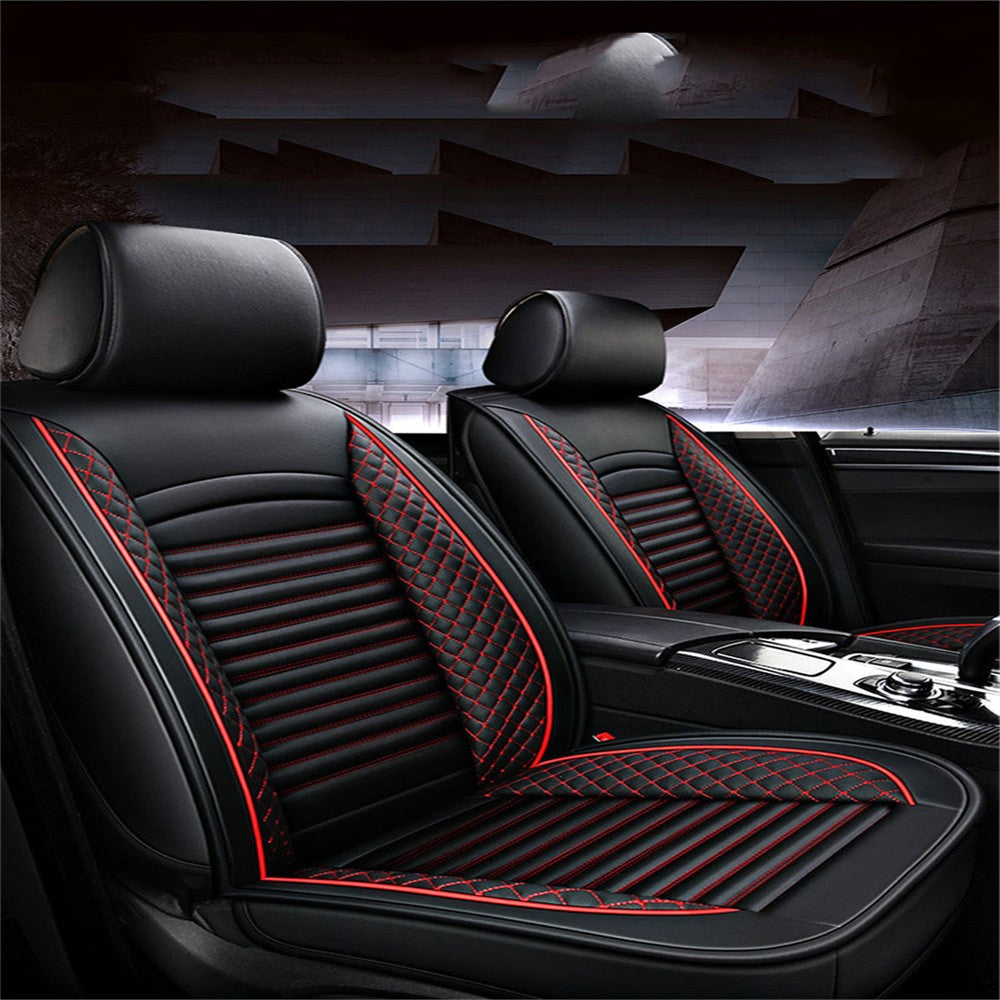 Black Red PU Leather 5- for Seat Car for Seat Covers Front + Rear Cushion Protector Q