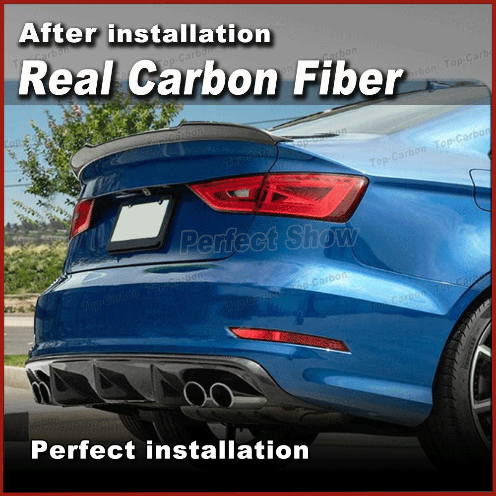 REAL Carbon Rear Bumper Diffuser Spoiler Lip 4Tips for Audi A3 8V Sedan 2014-16