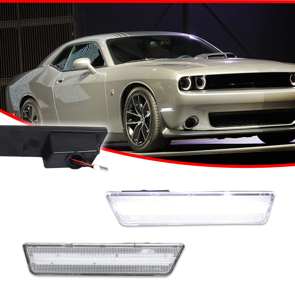 2pcs Clear Lens Pure White LED Front Side Marker Lights for 08-14 for Dodge for Challenger - v
