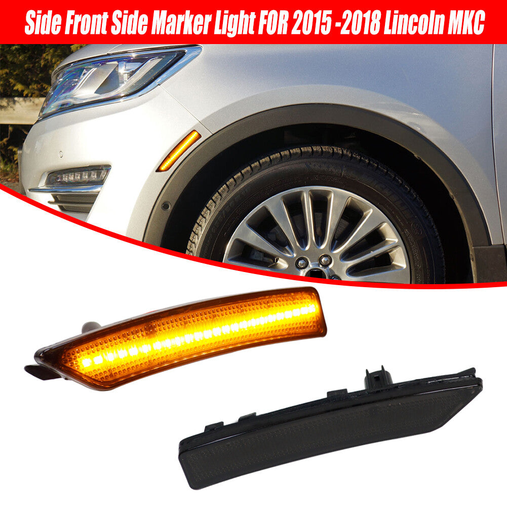 Pair Smoked Lens Amber LED Front Side Manufacturer Parking Lights for 15-19 for Lincoln MKC - v