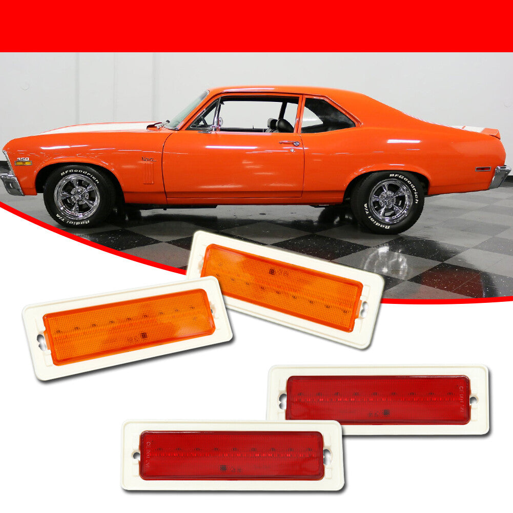 4-piece set of LED side marker lights suitable for 1970-1974 Nova, front amber and rear red- v