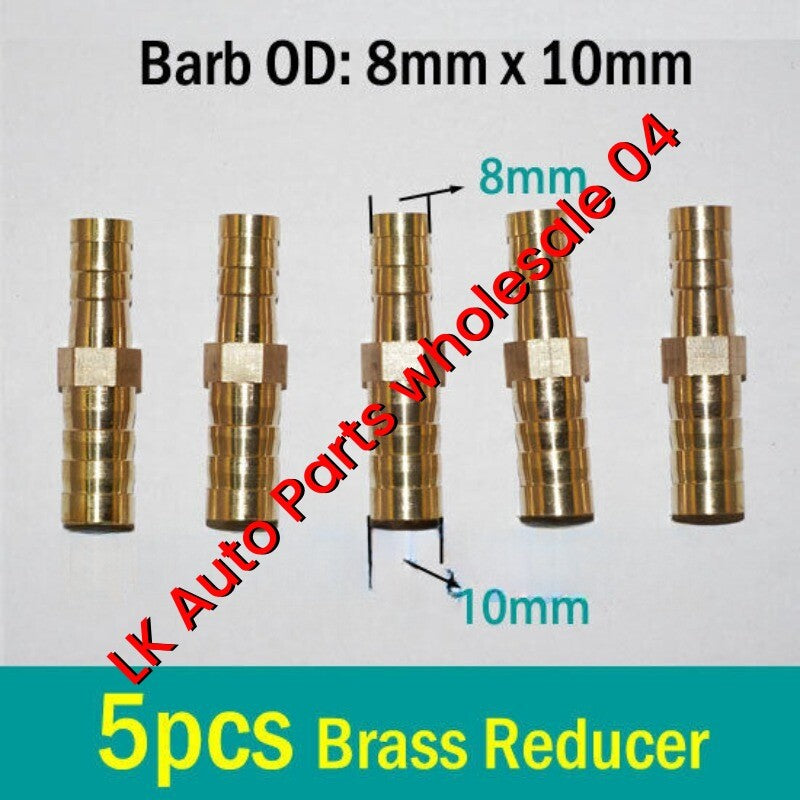 5X Brass 5/16 x 3/8in 8mm to 10mm Reducer Fitting Hose Barb Connector Adapter Q