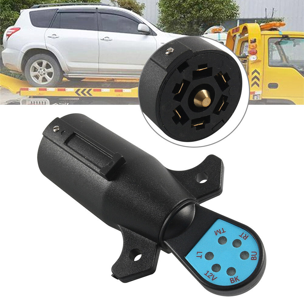 ONE-7 WAY ROUND TO 7 PIN TRAILER WIRE LIGHT ADAPTER PLUG RV, AUTO, BOAT Tester