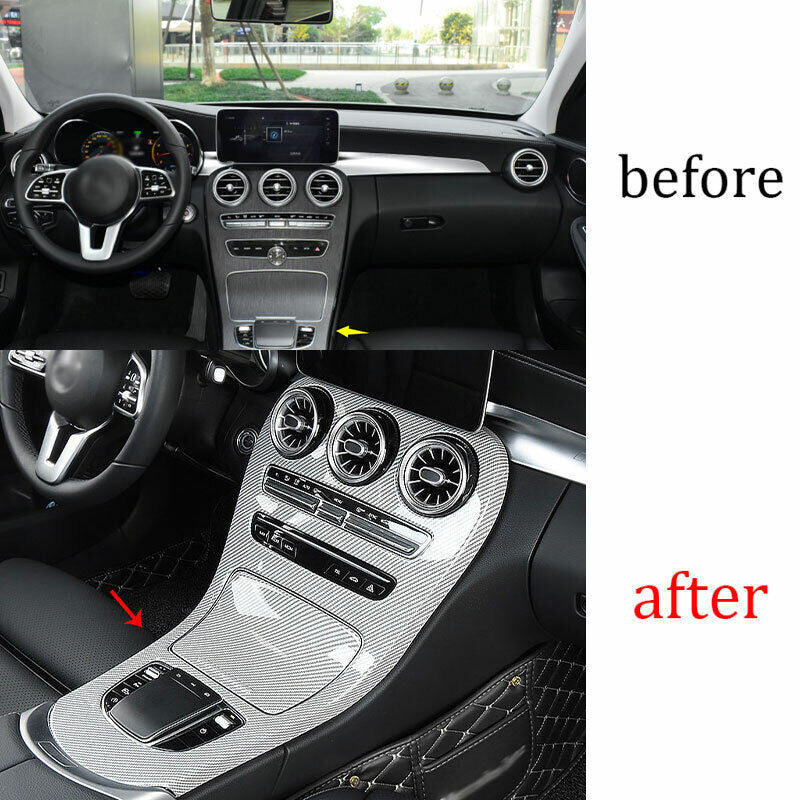 for Benz C-Class 19-21 White Carbon Fiber Central Console Gear Shift Cover Trim