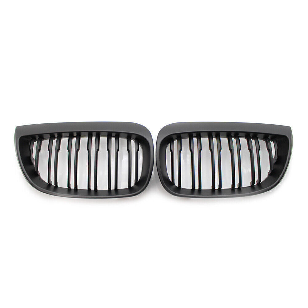 2PCS Double Slat Front Kidney Grille Matte Black for BMW E87 1-Series 2004-2007