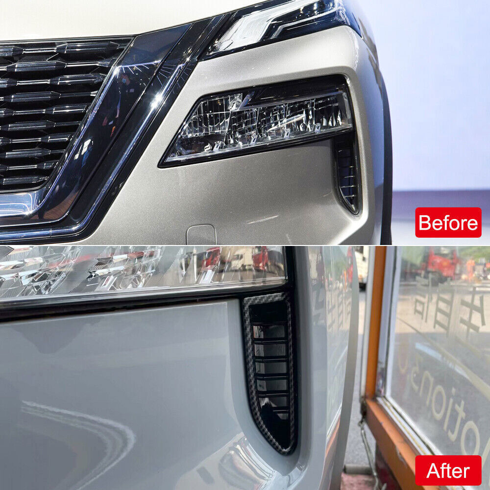 2P Carbon Style Front Bumper Head Light Eyelid Cover Trim for Nissan Rogue 21-23