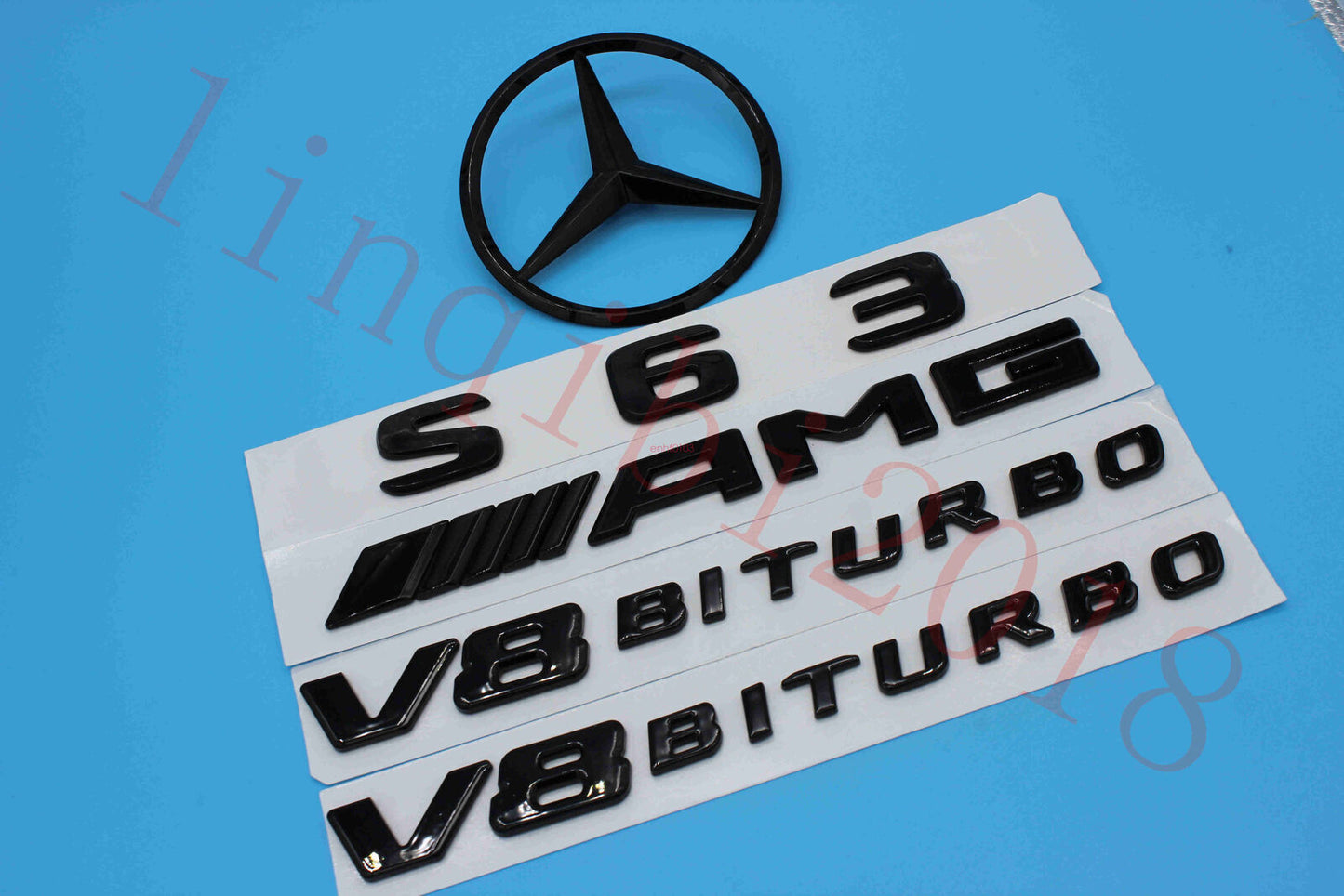 1Set Gloss Black Trunk Logo Sticker Decal Emblem Badge Package W221 S Class S63