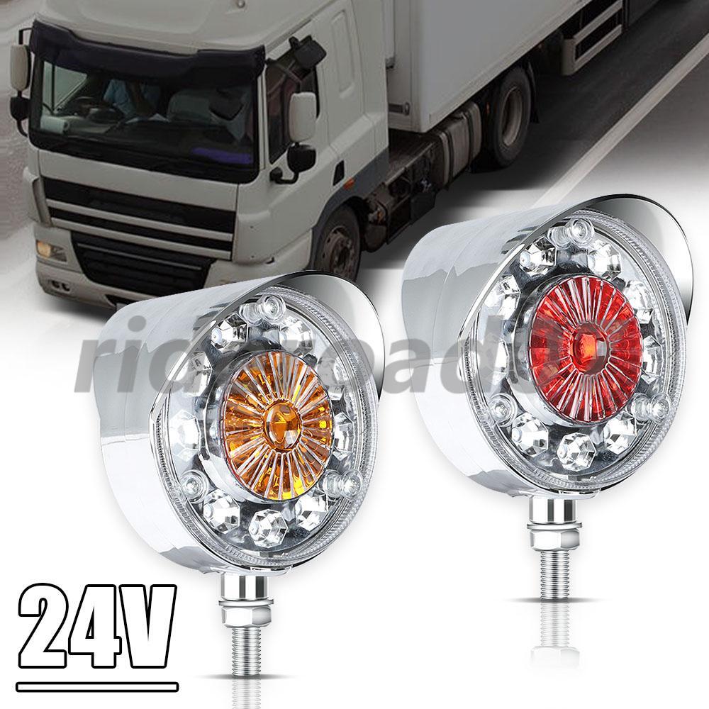 2pcs Round LED Double Face Side Marker Semi Fender Brake Tail Lights Truck