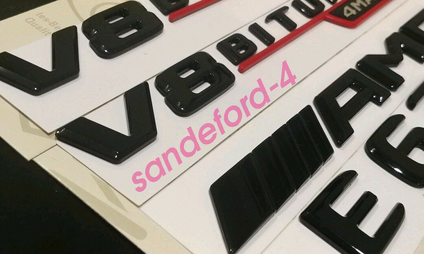 E63S + AMG + V8 BITURBO 4MATIC + Glossy Black with Red Badges for Mercedes-Benz E63