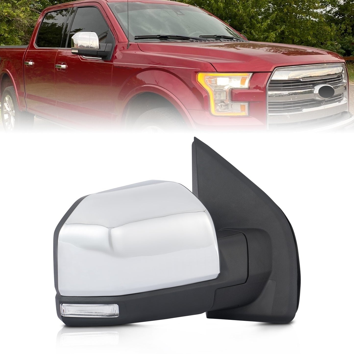 Passenger right-side heated mirror for F150 truck, handcrafted for Ford F-150 2015 - 2020, 15-pin.