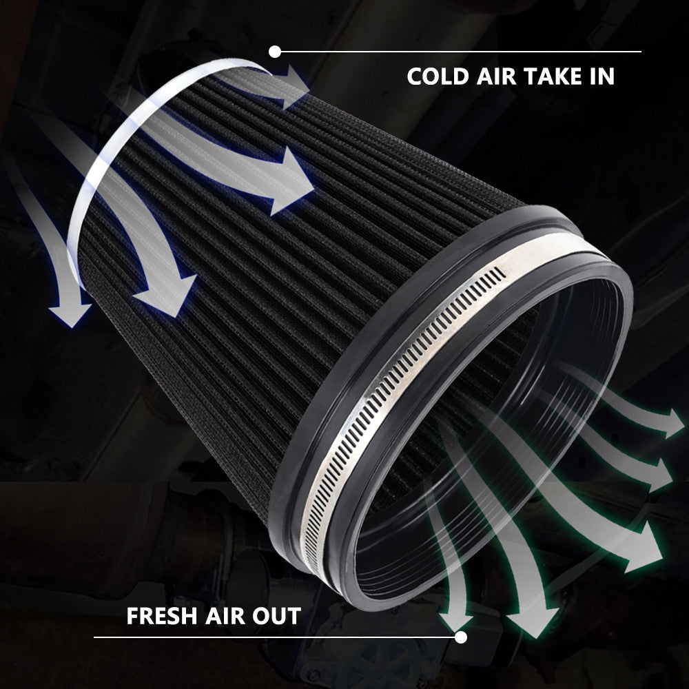 6 152mm Inlet Truck Air Intake Cone Replacement Dry Air Filter 7in Tall Black Q