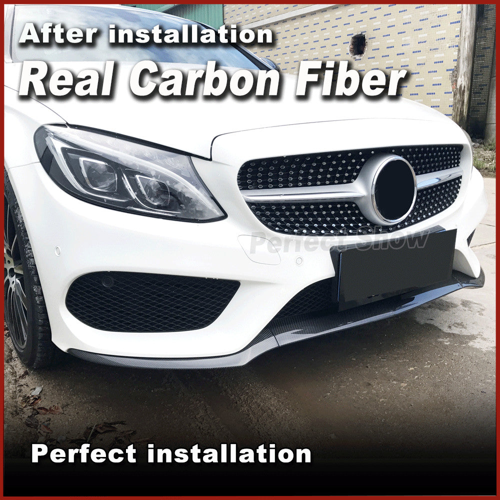 REAL CARBON Front Bumper Lip Spoiler for Mercedes W205 Sport C205 C43 15-17