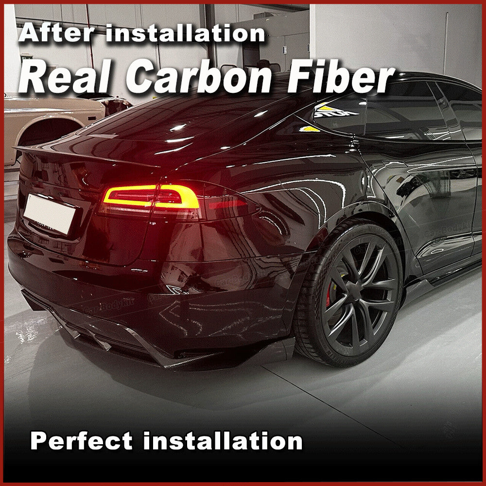for Tesla for Model S 2021-2024 Real Carbon Fiber Rear Bumper Diffuser Lip Splitter