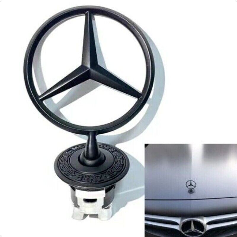Front Hood Ornament Mounted Star Badge Black For AMG W204 W211 W212