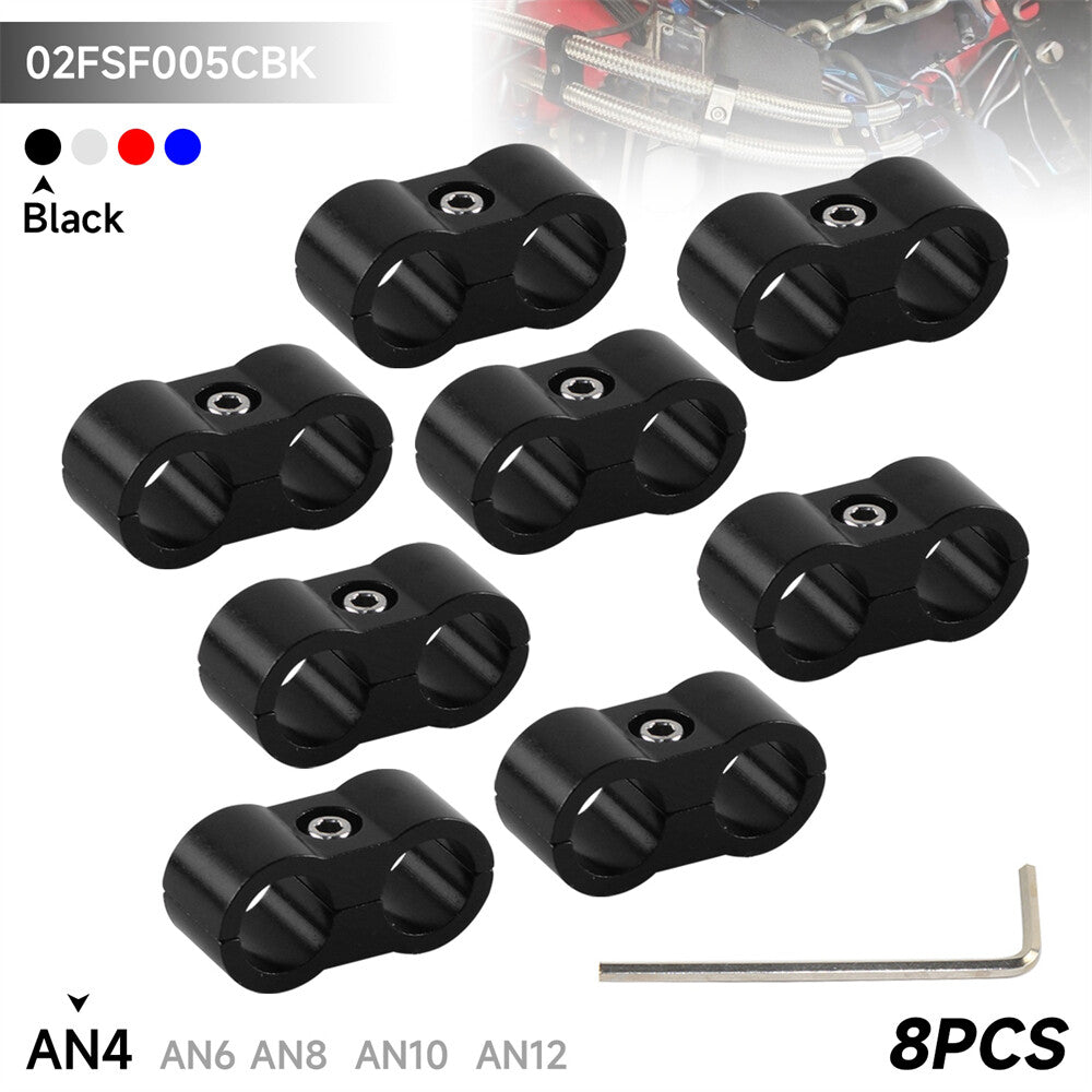 8pcs AN -4 4AN 11MM Braided Hose Separator Clamp Fitting Adapter Bracket BK
