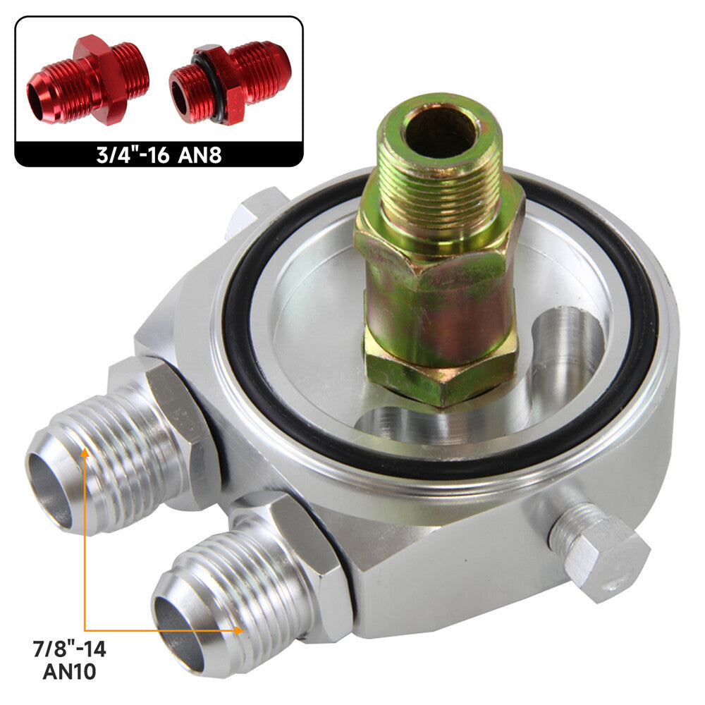 Universal Aluminum Oil Cooler Oil Filter Sandwich Adapter Plate 1/8 NPT 10AN AN8