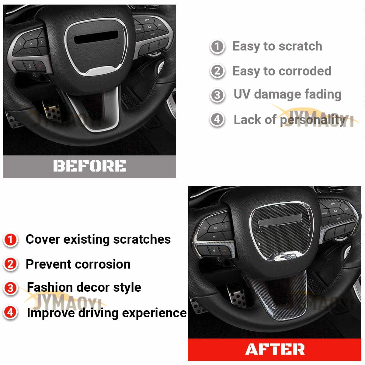 4x Carbon Fiber Steering Wheel Cover Trim Sticker for Dodge Charger for Challenger